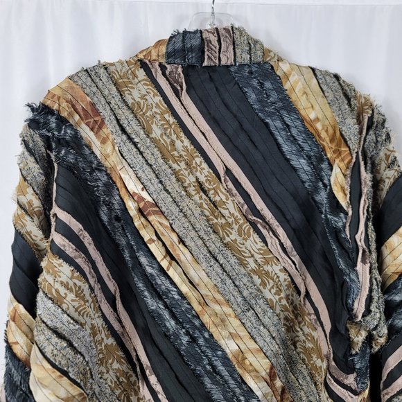 80's Keren Hart Women's Blazer Jacket Black Size Small Black Gray Fabric Strips - Picture 11 of 14